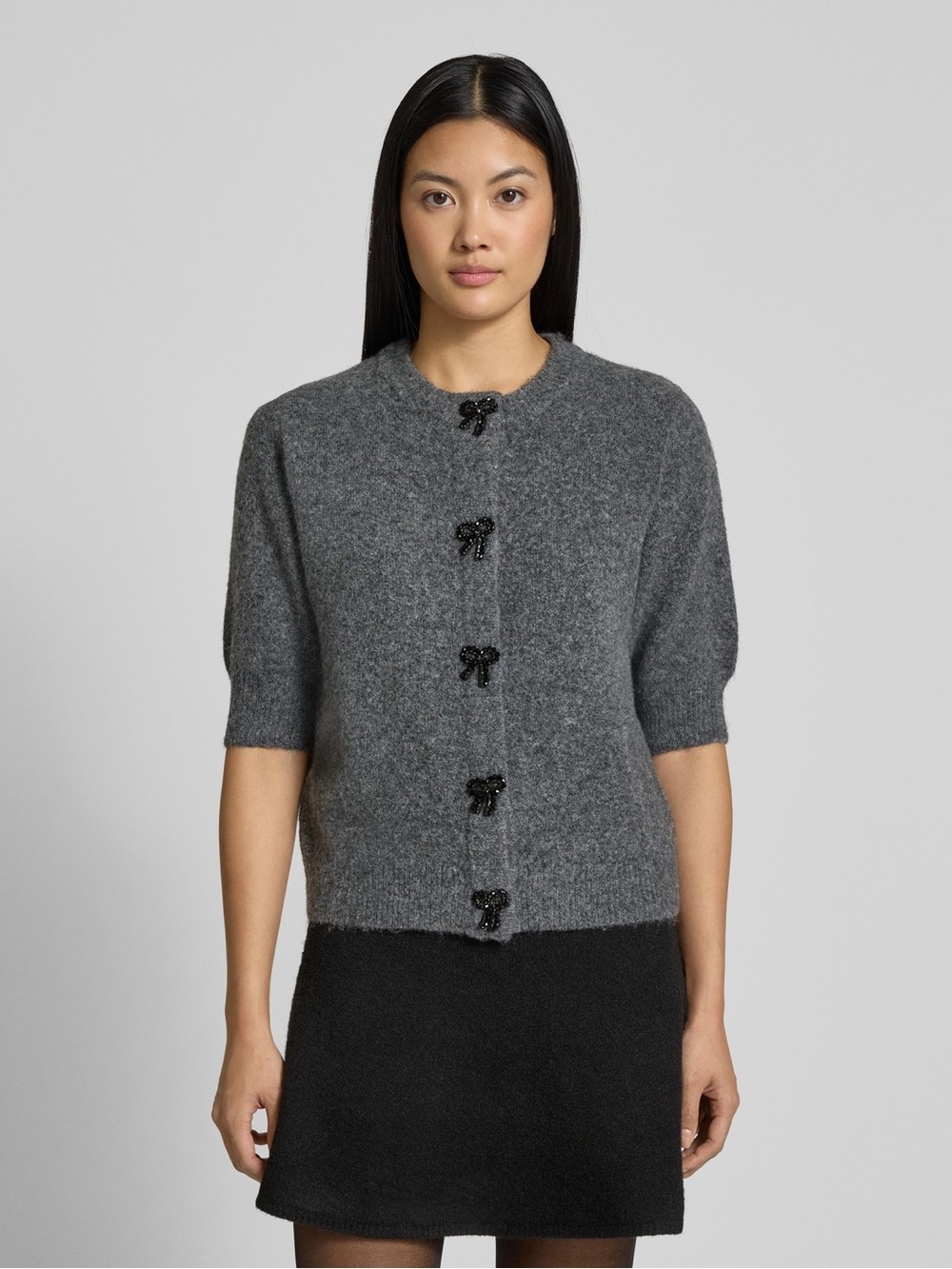 b.young Byomea Deco Gray Embellished Cardigan XS NWT